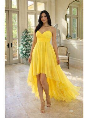 Mac Duggal Marigold Chiffon High Low Dress Size 0 New With Tags
